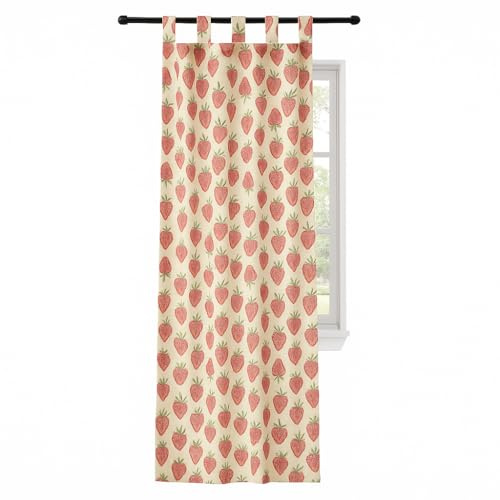 Urban Lifestyle Sheer Curtain Panel 38 in x63 in Strawberry Print Light Filtering Window Treatment with Tab Top Cute Fruit Design Drapery for Girls Room Kitchen Living Room 38 in x 63 in