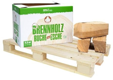Hamann Mercatus GmbH Brennholz Palette 25cm 600 kg hoher Brennwert langanhaltende Wärme Ofenfertig Hochwertiges Hartholz Naturprodukt Buche Esche