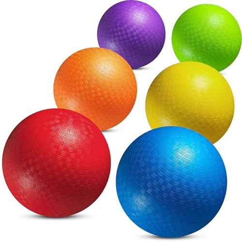 PlayBolt 7-inch Dodgeballs for Kids & Adults w/Pump (6 Pack) | Rubber Kickball Playground Four Square Balls - Sports Balls for School PE Class, Recess, Backyard Game Play