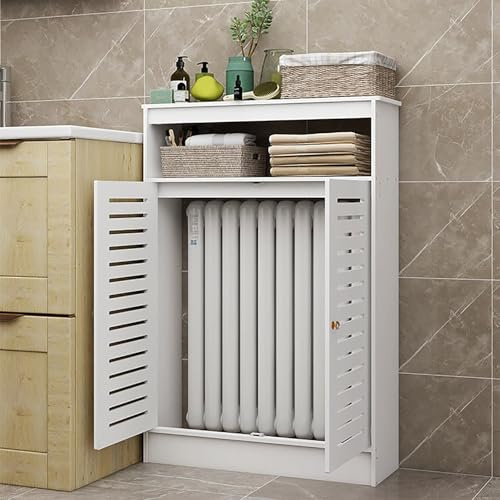 CMYAOYC White Radiator Cover, Heater Covers for Home, Living Room Heating Decorative Cabinet Bathroom Floor Cabinet, Heating Storage Organizer Cabinet(90x90x20cm/35x35x8in)