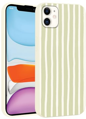 Foonary Stripes Phone Case for iPhone 11 Cute Fashion Pattern Case 6.1, Aesthetic Trendy Stylish Design Women Girly Cover Camera Protective Slim Silicone Shockproof, Green