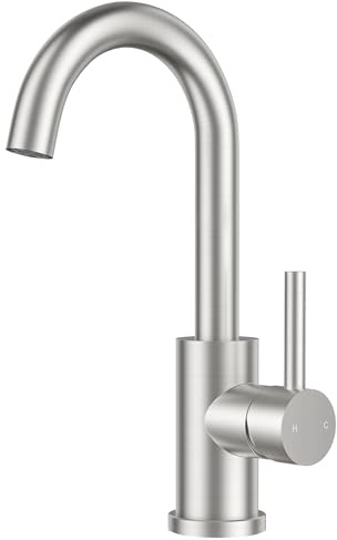FORIOUS Wasserhahn Bad Hoch 360°Drehbar,Edelstahl Waschtischarmatur | Wasserhahn Badezimmer mit Warm/Kaltwasser Mischbatterie,Auslaufhöhe 225 mm,Einfache Montage für Waschbecken im Bad