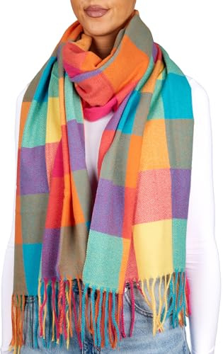BRUBAKER Cashmirillo Damen Schal mit Quadratischem Muster - 70 x 200 cm