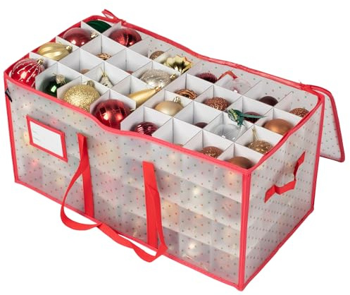 Hardys Christmas Tree Bauble Storage Box - Christmas Decorations, Ornaments & Xmas Bauble Storage - Water-Resistant, 4 Adjustable Layers & Zipper Closure (128 Slots)