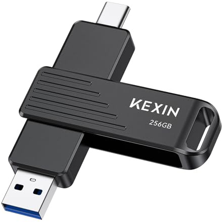 KEXIN 256GB Externe SSD Stick, USB 3.2 Gen 2 mit bis zu 1050 MB/s, 2-in-1 Dual USB Typ C & USB-A, kompatibel mit iPhone 15/16/17, Smartphone, Tablet, Laptop