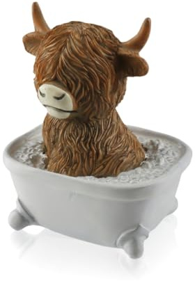 Lotsdonxia Funny Highland Cow Bathroom Figurine – Humorous Resin Ornament with Toilet & Bathtub Decor Options, Farmhouse Style Shelf Accent