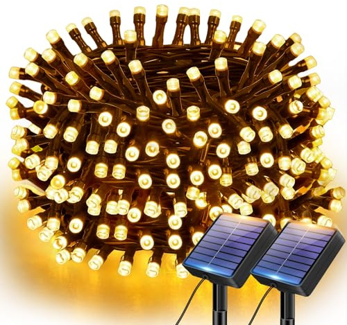 btfarm 2 Pack Solar Lights Outdoor Garden String, 6M/20FT 60LED Fairy Light | Waterproof Rubber Wire, 8 Modes Tree Lighting Solar Powered for Patio Yard Party Wedding Christmas Decoration, Warm White