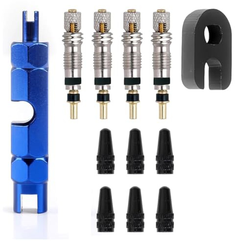 Kit completo de reparación de válvulas de bicicleta para Presta & Sclaverand, incluye 6 insertos de válvula, 4 tapas de válvula, adaptador de válvula francesa, herramienta de montaje azul y accesorios