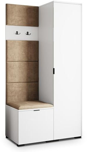Masseno Flugarderoben Set Lori, Kleiderschrank-Set mit Sitzbank, Garderobenschrank Flur mit 3 Regalböden, Weiß