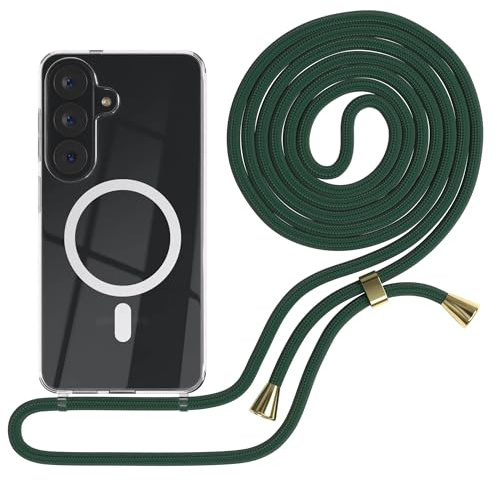 EAZY CASE - Handykette kompatibel mit Galaxy S26 Kette zum Umhängen Stoßfest Handyhülle für Galaxy S26 Silikon Hülle mit Band Handytasche Transparent als Fallschutz in Grün