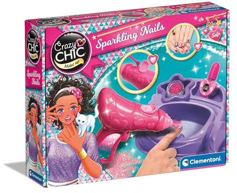 Clementoni Crazy Chic - Sparkling Nails, Set Completo per Manicure e Nail Art per Bambine di 6+ Anni, Kit Decorazione Unghie con Macchina Spara Glitter e Asciuga Smalto, Gioco Creativo, 15179