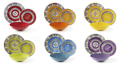 Excelsa Etno Color Servizio Piatti 18 Pezzi, Porcellana, Multicolore