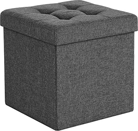 SONGMICS MAZIE Collection - Storage Ottoman Cube, 38 cm Folding Foot Rest Stool, Small Ottoman with Storage, Easy Assembly, for Living Room, Bedroom, Dorm, Dark Grey LSF82GYZ