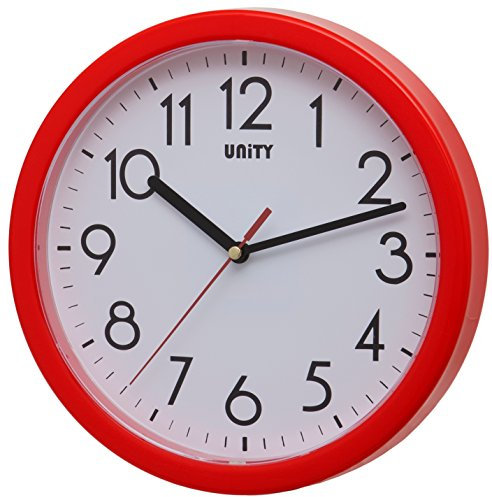 Unity Hastings - Reloj de Pared, silencioso, Moderno, 22 cm, plástico, Rojo, 22 x 22 x 3 cm