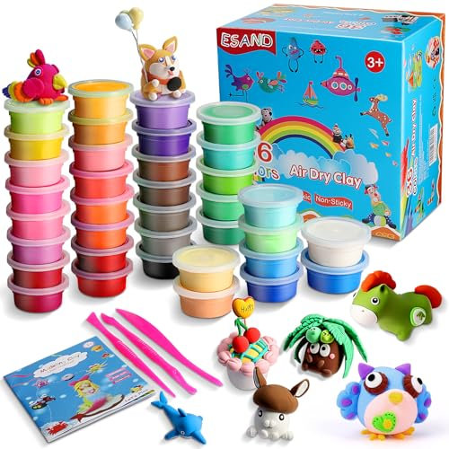 iFergoo ESAND Air Dry Clay - 36 Colors Modeling Clay Best Gift for Kids, Ultra Light Magic Modeling Clay with Modeling Tools and Project, No-Sticky and Non-Toxic