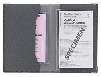 COLORPOP Porte-Papiers Véhicule Finition Carbone Coloris Gris Anthracite + Étui Transparent pour Carte Grise