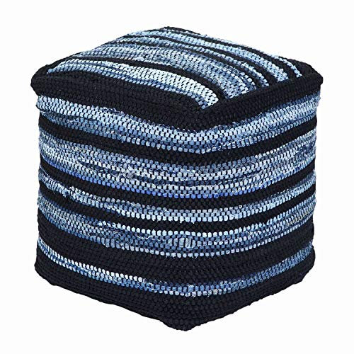 Homescapes Sitzwürfel Texas 40x40 cm, Denim Hocker blau gestreift mit Sitzsack-Füllung, Pouf aus recyceltem Jeans-Stoff