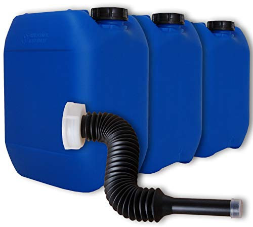 Lot de 3 bidons HDPE Jerrican alimentaire 10 L Bleu + 1 long bec verseur flexible DIN 51 (22041x3+22036)