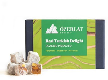 Roasted Pistachio Turkish Delight by Ozerlat - Luxury Gourmet Artisan Dessert Sweets with Antep Pistachios, Vegan & Gluten Free, Premium Gift Box, 200g