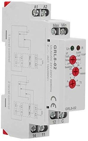 GRL8-02 Flüssigkeitsstand-Steuerrelais, 10 A AC/DC 24 V-240 V Flüssigkeitsstand-Steuerrelais Wasserstandsregler 35 mm DIN-Schiene