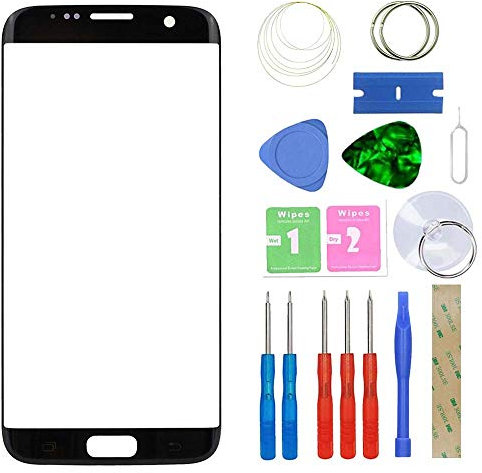 MovTEK Frontglas für Samsung Galaxy S7 Edge G935 Serie Displayglas Ersatz Glas Reparatur Set mit Werkzeug (Schwarz)