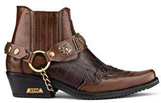 TruClothing.com Stivaletti da Uomo in Vera Pelle Effetto Coccodrillo con Catena e Tacco Cubano - Marrone 40 EU