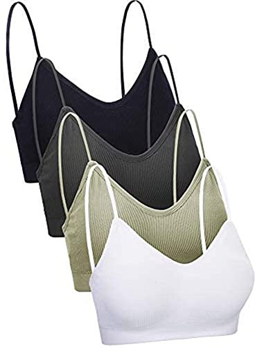 4 Stücke V Hals Cami Top BH Gepolstert Nahtlose Bralette Träger Schlafen BH für Damen Mädchen (Einfach Stil, L-XL)