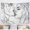 Jorisa Skizze Kuss Liebhaber Tapisserie Wandteppich,Männer Frauen Paar Küssen Abstrakte Skizze Kunst Hintergrund Stoff Schwarz Weiß Wandtuch Wandbehang für Wohnzimmer,Schlafzimmer,Wohnheim,150x200cm