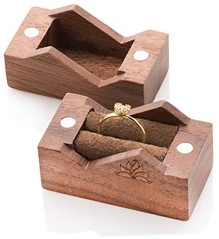 Saraphea Ring-Box aus Walnuss-Holz für Verlobungsring | handgemachte kleine Ringschatulle - Rechteck