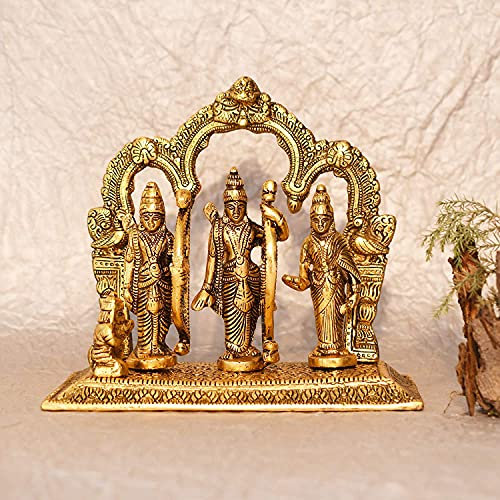 JAIPUR ACE Metal Ram Darbar Showpiece Ram Darbar Idol Home Decor Sculpture of Ram, Lakshaman, Seeta and Hanuman Murti for Puja Room & Office Decorative Showpiece God Murti, Gold
