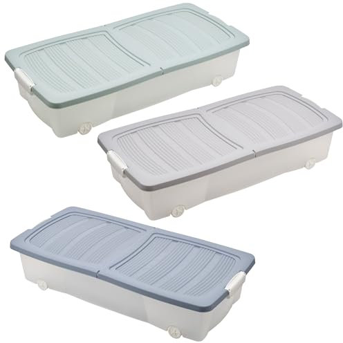 URBNLIVING 40 or 55 Litre Large Under Bed Plastic Storage Box Wheeled with Lids for Shoes, Clothes and Toys (1 of Each, 80 x 39 x 17cm)