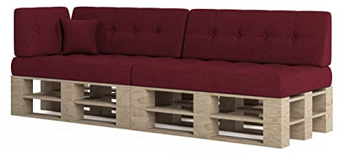 chilly pilley Palettenkissen Palettenauflage Schräg Geschnitten Gesteppt Palettenpolster Gartenkissen Garten Kissen Indoor Outdoorkissen Farben und Größen (Rot, 6er Set)