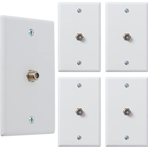 Newhouse Hardware 1-Port TV Cable Wall Plate, F Connector, for Coax Cable, Single Gang Video Wall Jack, 5-Pack, White
