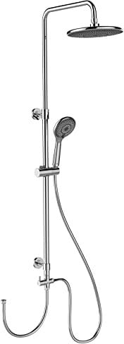 WENKO Duschsystem Watersaving, Duschstange mit wassersparendem Regenduschkopf und Handbrause, Höhenverstellbar, Edelstahl, 75-120 cm, Chrom
