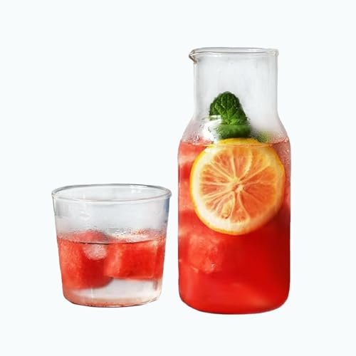 Ensemble de Carafe d'eau de nuit avec Gobelet en Verre,Bouteille de bain de bouche en verre transparent pour thé glacé, boissons pour chambre à coucher, Table de Chevet, Cuisine,500ml