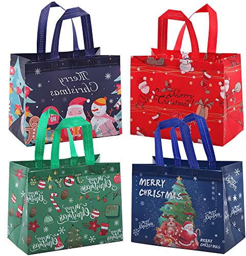 OTMVicor 4pcs Weihnachten Tote Taschen, Vliesstoff Weihnachten Einkaufstaschen Geschenktüten mit Griff Leckerli-Taschen für Weihnachtsfeier