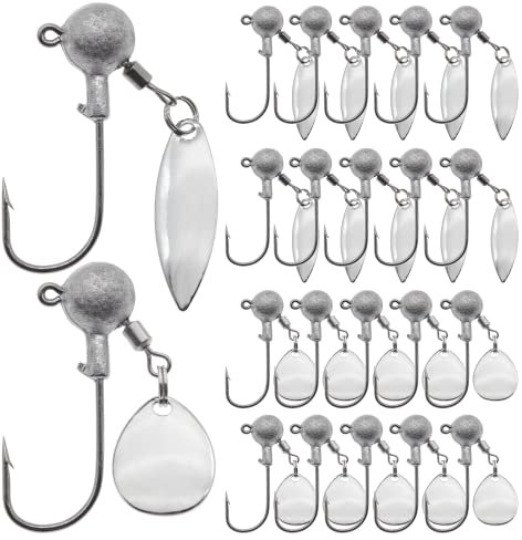 Gefischtter 20 Stück Jigköpfe Haken Ball Angeln Jig Spinner Klingen Angellöffel Angelköder Zubehör Forelle Barsch Silber Weide Klinge Ersatz Spinner für Süß- und Salzwasser