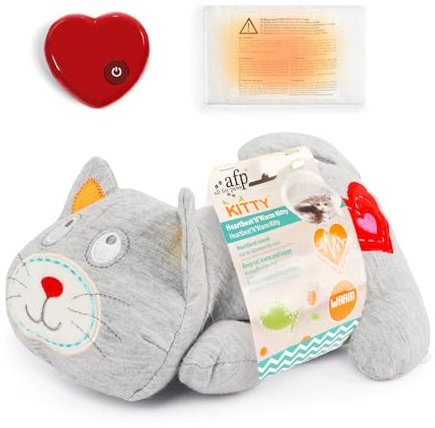ALL FOR PAWS Kuscheltier für Hunde, Welpenspielzeug Hunde Herzschlag Plüschtier Welpe Verhaltenshilfe Plüschtier Haustier Plüschtier… (Warm Kitty(One Heartbeat +One Warmbag))