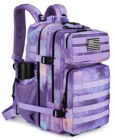 KXBUNQD Militärischer taktischer Rucksack, 45 l, Wanderrucksack, für Herren und Damen, Molle-Armee-Rucksack, Tagesrucksack für Camping, Angeln, Reisen, Lila Sterne, X-Large, Molle-Rucksack