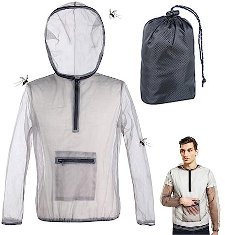 Sehoangd Moskitojacke Mesh Midge Jacke mit Kapuzengröße XL atmungsaktives Netz Midge -Netzkleidung zum Angeln, Camping -Außenschutz vor Fliegen