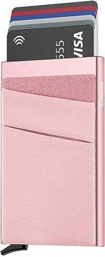 TEKSHOPPING Porte-cartes de crédit Anti RFID | Jusqu'à 7 cartes de crédit | Porte-cartes en aluminium Anti Clonage RFID | Portefeuille Anti Clonage |, rose