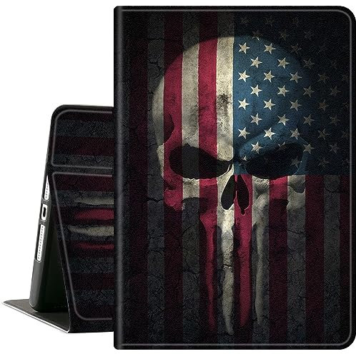 CAPAUNVDA Schutzhülle für iPad 25,9 cm (10,2 Zoll) für iPad 9. / 8. / 7. Generation (2021/2020/2019), schlanke, faltbare Ständer mit automatischer Wake/Sleep-Funktion, Totenkopf-Flagge
