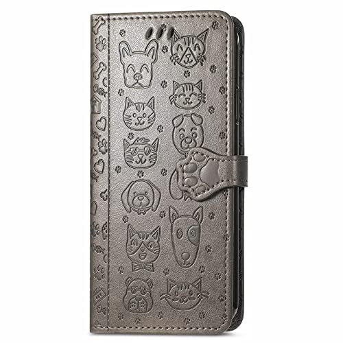 Tivenfezk Nadoli Lustig Karton Prägung Katze Hund Muster Pu Leder Katze Pfote Magnetverschluss Lanyard Standfunktion Karte Halter Brieftasche für iPhone 15 Pro