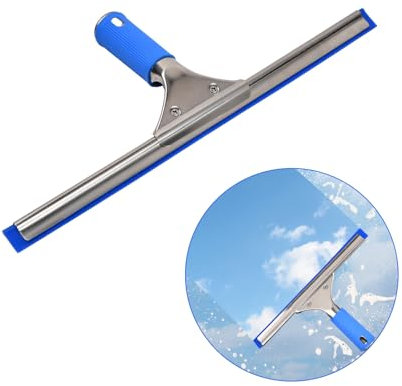 Wisebom Rasqueta Limpiacristales Ducha Escobilla de Ventana, Limpiador de Vidrio Baño de Acero INOX y Cuchilla de Silicona, Jalador de Limpieza Multiusos para Espejo Coche (35cm)