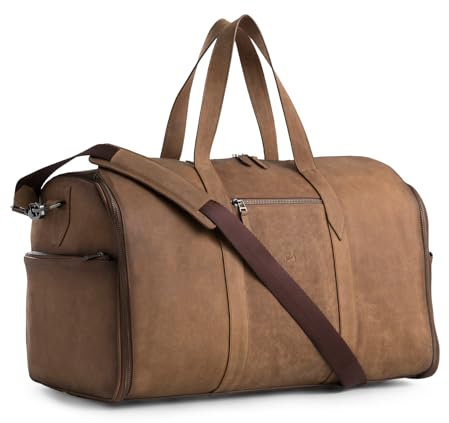 VELEZ Kleidertasche aus genarbtem Leder für Damen und Herren, Reisekoffer, wandelbare Reisetaschen, Weekender, Braun, One Size, Kleidersäcke