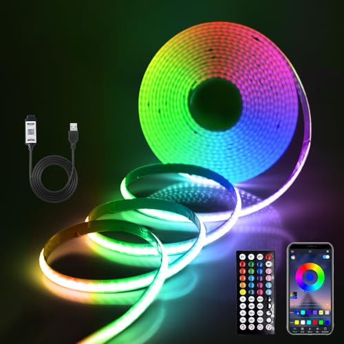 HEGEHE 12V COB Neon LED Streifen, 320LEDs/m Superhell Hohe Dichte Flex Selbstklebend LED Leiste Lichtband, Smart App Control, Musiksync, für Hausbeleuchtung Party DIY Deko (1M)
