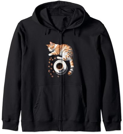 Motif chat mignon et grains d'expresso et tasse Sweat à Capuche