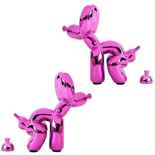 Rideco Pooping Ballon Hund Skulptur Kleine Tierstatue Home Decor Moderne Dekorative Kunstskulptur Moderne Desktop-Ornament für Büro Schlafzimmer Wohnzimmer Dekor (Glänzendes Rosa, Klein)