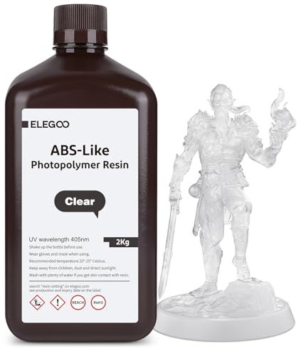 ELEGOO 405nm ABS-Like Resin, LCD UV Rapid Resin Hohe Präzision, Nicht Spröde, Nicht Giftig für LCD/DLP 3D Drucker Photopolymer Harz 2kg Transluzent