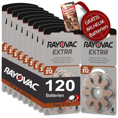 120 Hörgerätebatterien Rayovac Extra Typ 312 15x8 Stück + 6 Gratisbatterien